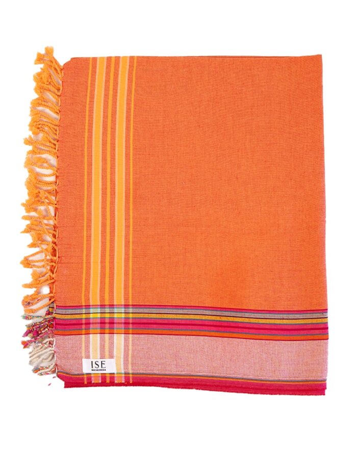 Kikoy Pareo Naranja con Rayas Rojas y Amarillas