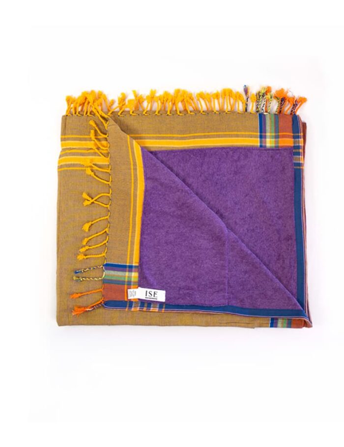 Kikoy Toalla Mostaza con Rayas Azules y Marrones