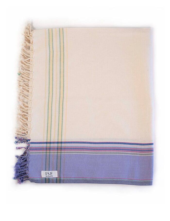 Kikoy Pareo Blanco con Rayas Azul Pastel y Verdes