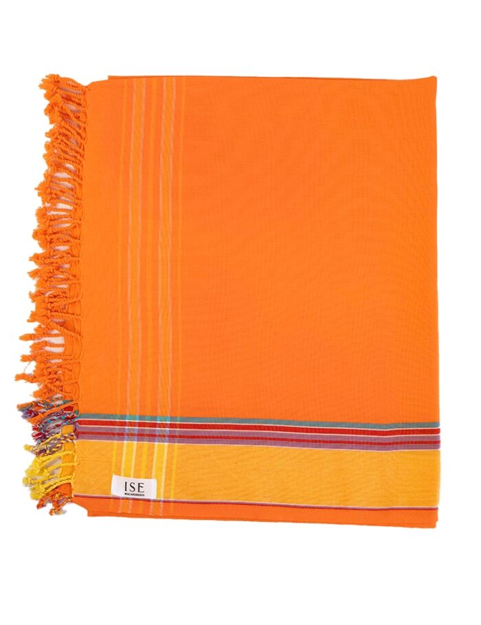 Kikoy Pareo Naranja Intenso con Rayas Amarillas y Rojas
